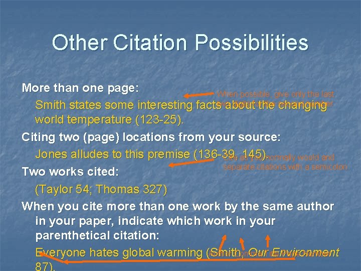 Other Citation Possibilities More than one page: When possible, give only the last digits