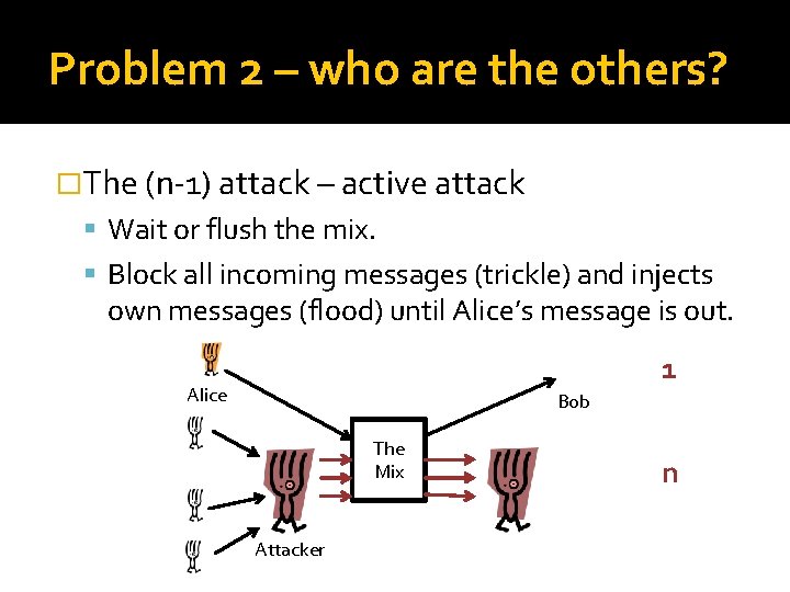 Problem 2 – who are the others? �The (n-1) attack – active attack Wait