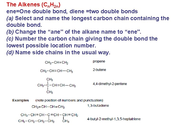 The Alkenes (Cn. H 2 n) ene=One double bond, diene =two double bonds (a)