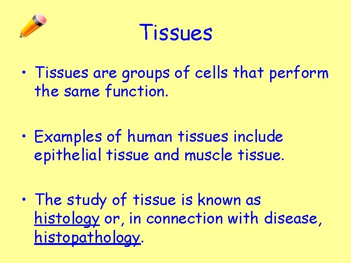 Tissues • Tissues are groups of cells that perform the same function. • Examples