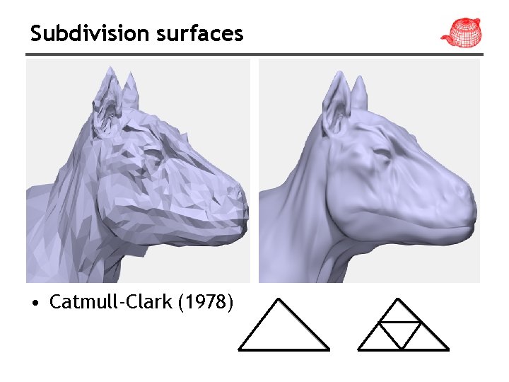 Subdivision surfaces • Catmull-Clark (1978) 