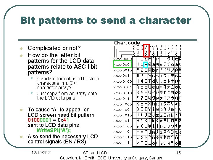 Bit patterns to send a character l l Complicated or not? How do the