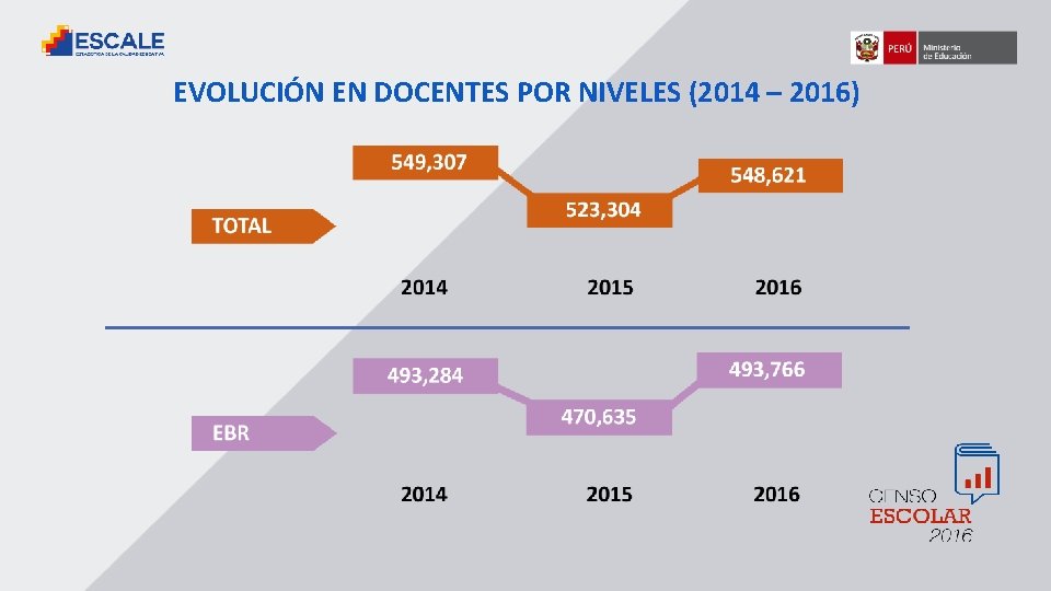 EVOLUCIÓN EN DOCENTES POR NIVELES (2014 – 2016) 