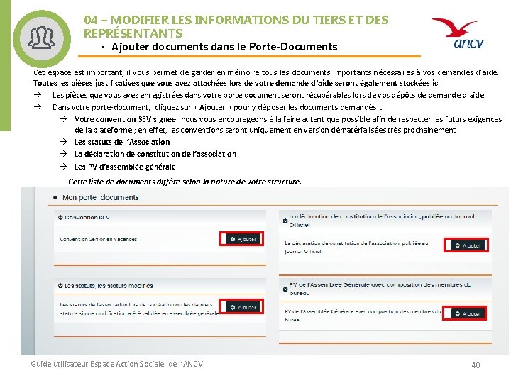 04 – MODIFIER LES INFORMATIONS DU TIERS ET DES REPRÉSENTANTS • Ajouter documents dans