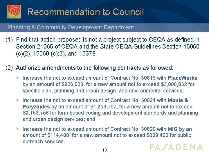 Recommendation to Council Planning & Community Development Department (1) Find that action proposed is