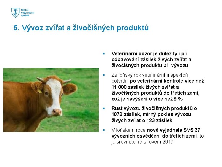 5. Vývoz zvířat a živočišných produktů § Veterinární dozor je důležitý i při odbavování