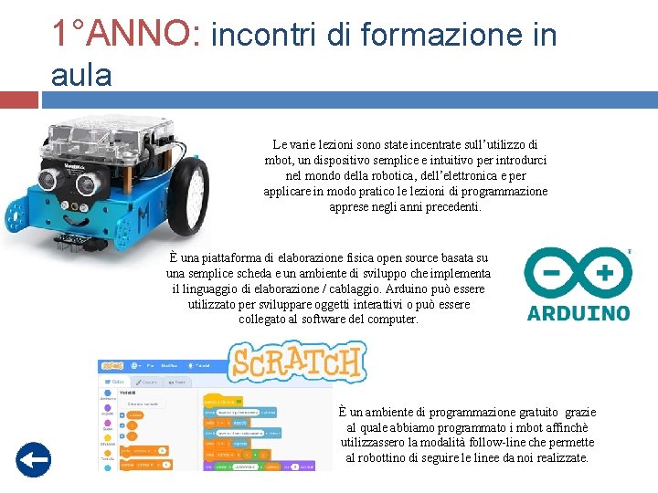 1°ANNO: incontri di formazione in aula Le varie lezioni sono state incentrate sull’utilizzo di