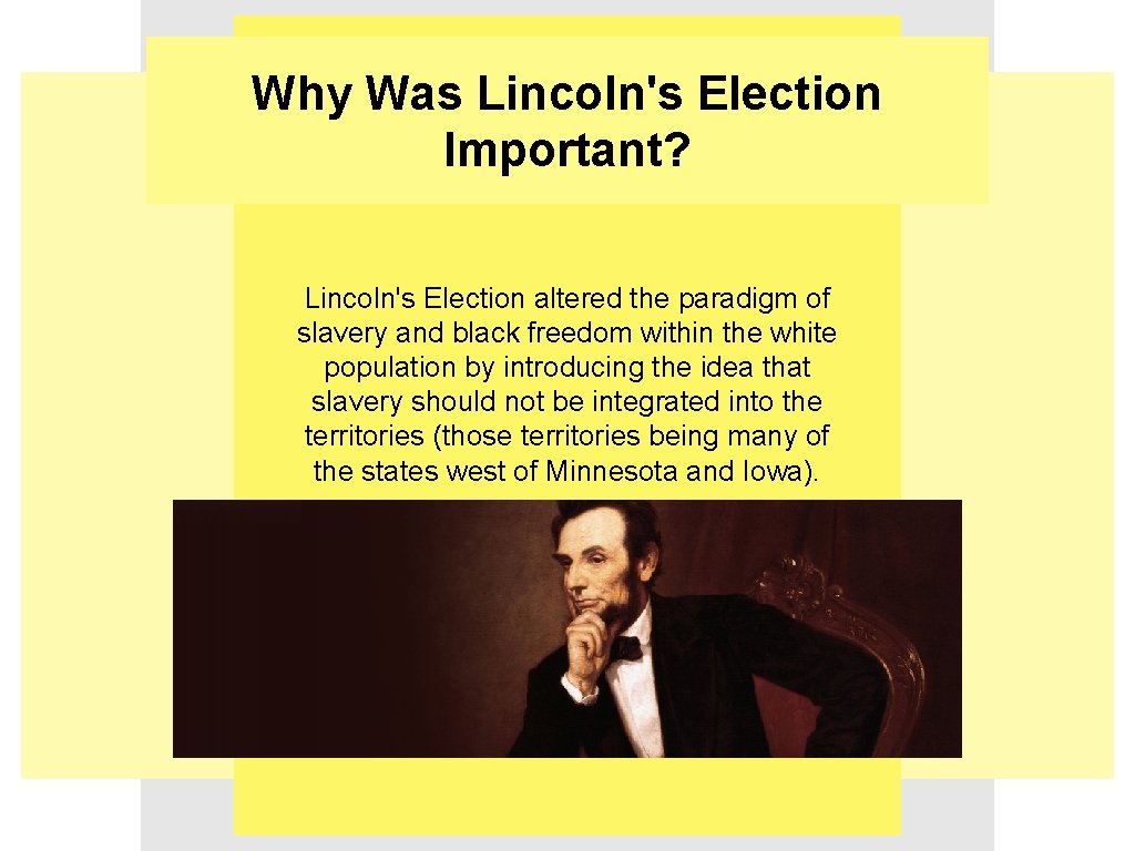 Why Was Lincoln's Election Important? Lincoln's Election altered the paradigm of slavery and black
