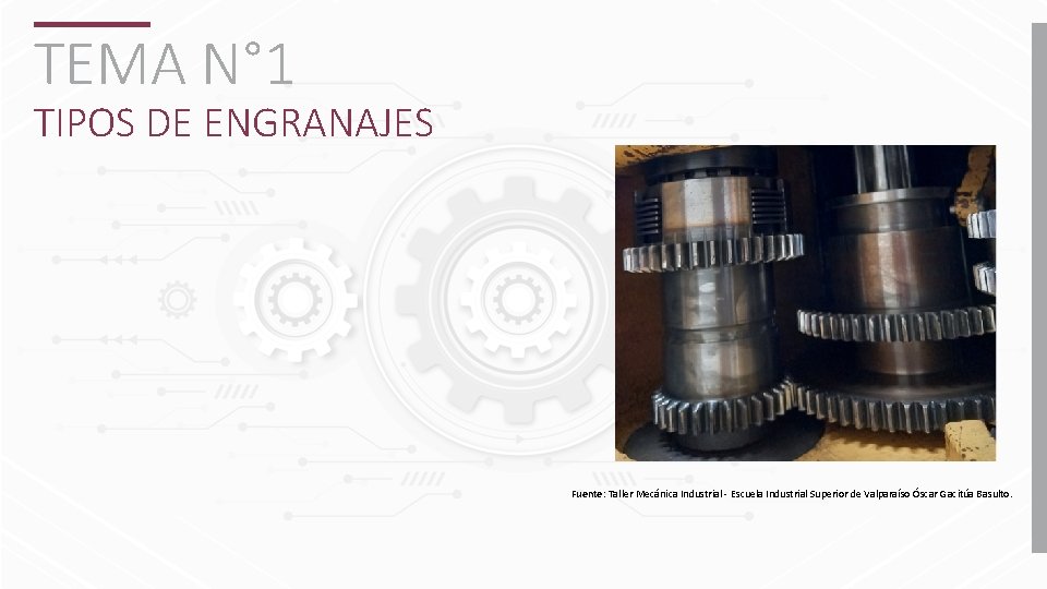 TEMA N° 1 TIPOS DE ENGRANAJES Fuente: Taller Mecánica Industrial - Escuela Industrial Superior