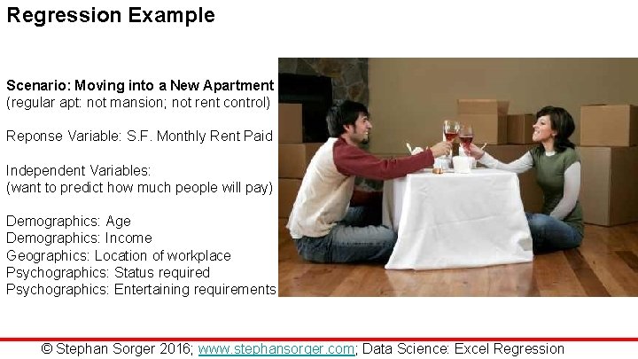 Regression Example Scenario: Moving into a New Apartment (regular apt: not mansion; not rent