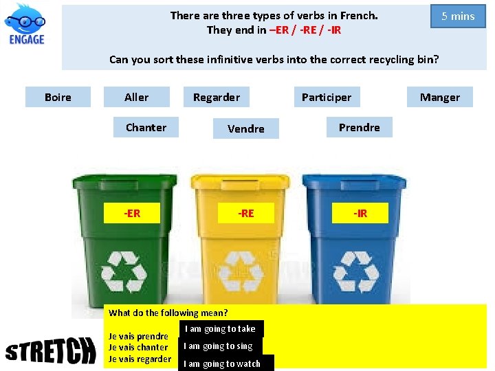 There are three types of verbs in French. They end in –ER / -RE