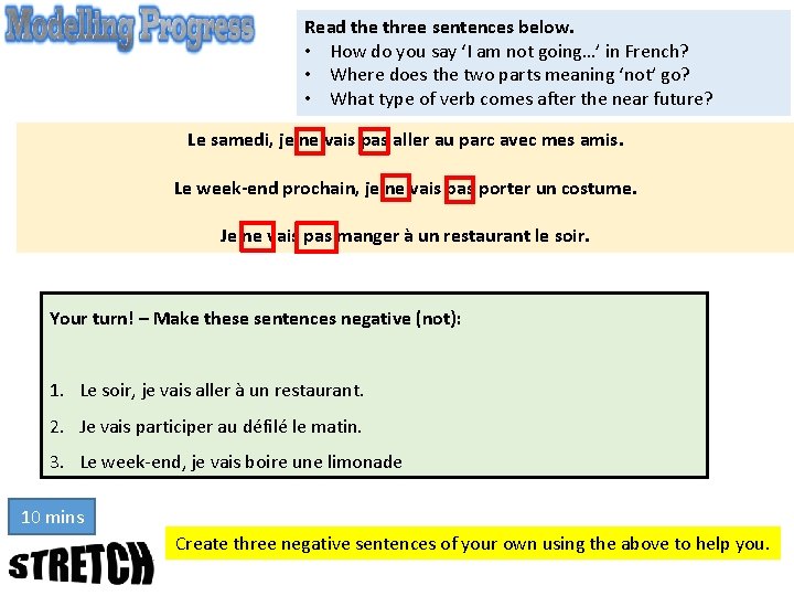 Read the three sentences below. • How do you say ‘I am not going…’