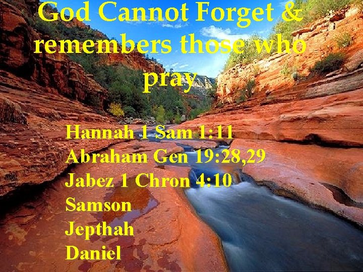 God Cannot Forget & remembers those who pray Hannah 1 Sam 1: 11 Abraham