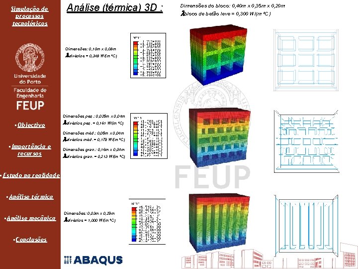 Simulação de processos tecnológicos Análise (térmica) 3 D : Dimensões: 0, 10 m x