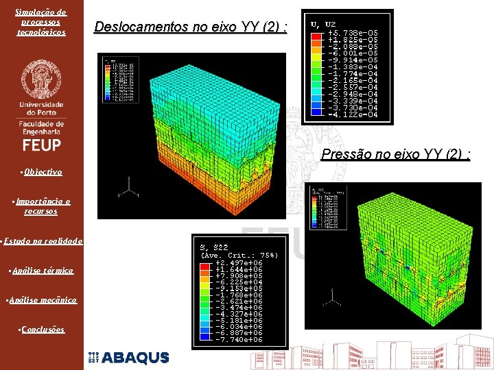 Simulação de processos tecnológicos Deslocamentos no eixo YY (2) : Pressão no eixo YY