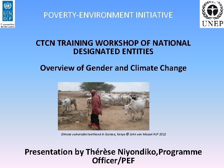 POVERTY-ENVIRONMENT INITIATIVE CTCN TRAINING WORKSHOP OF NATIONAL DESIGNATED ENTITIES Overview of Gender and Climate