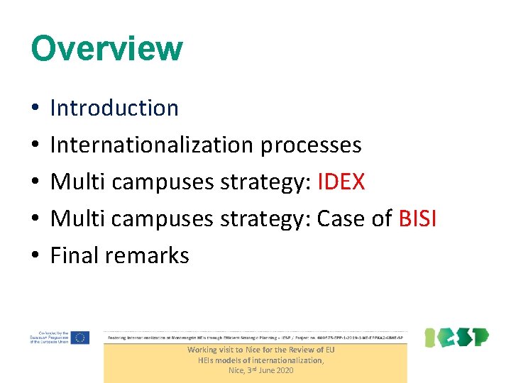 Overview • • • Introduction Internationalization processes Multi campuses strategy: IDEX Multi campuses strategy: