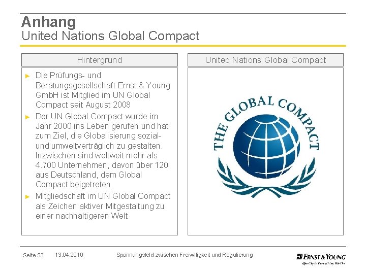 Anhang United Nations Global Compact Hintergrund ► ► ► United Nations Global Compact Die