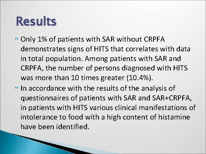 Results Only 1% of patients with SAR without CRPFA demonstrates signs of HITS that