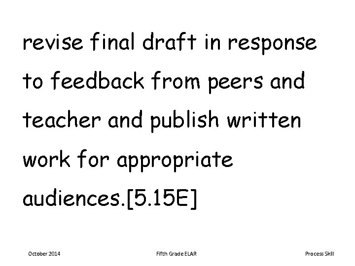 revise final draft in response to feedback from peers and teacher and publish written