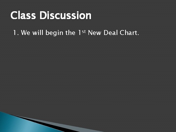Class Discussion 1. We will begin the 1 st New Deal Chart. 