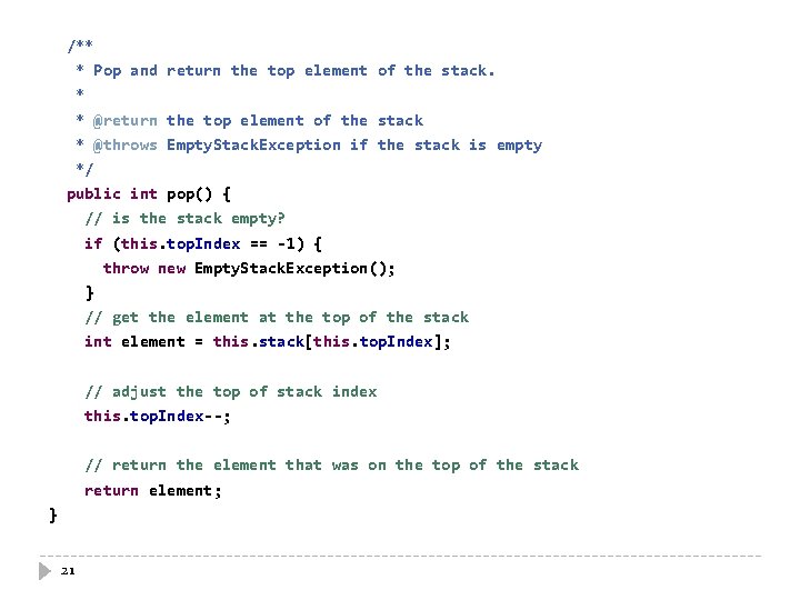 /** * Pop and return the top element of the stack. * * @return