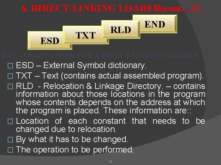 6. DIRECT-LINKING LOADER(cont… 1) ESD TXT RLD END FIG: - OBJECT DESK FOR A