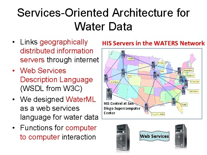 Services-Oriented Architecture for Water Data • Links geographically HIS Servers in the WATERS Network