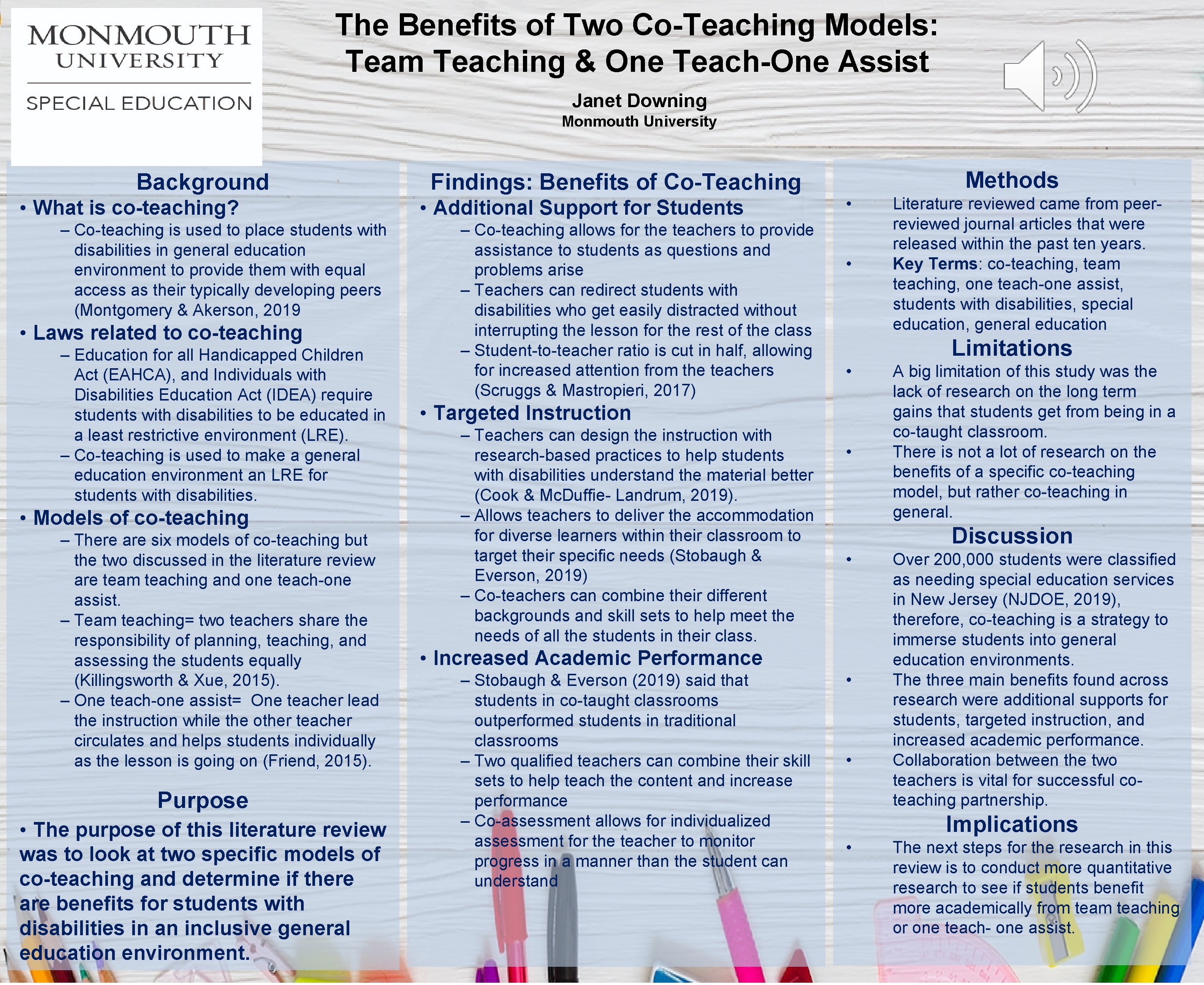 The Benefits of Two Co-Teaching Models: Team Teaching & One Teach-One Assist Janet Downing