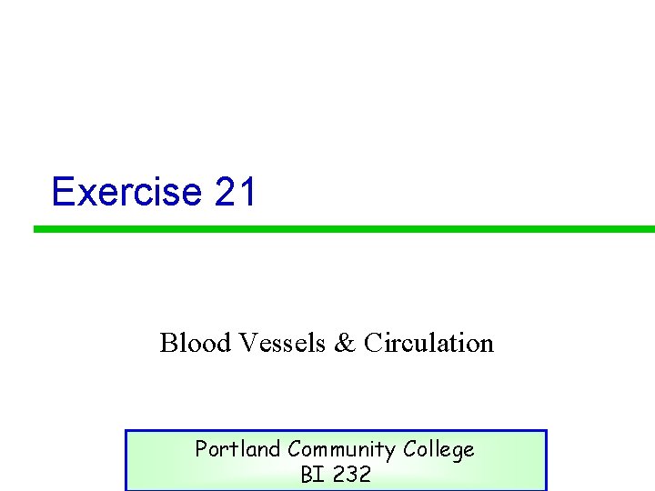 Exercise 21 Blood Vessels & Circulation Portland Community College BI 232 