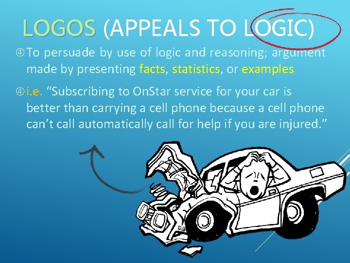 LOGOS (APPEALS TO LOGIC) To persuade by use of logic and reasoning; argument made