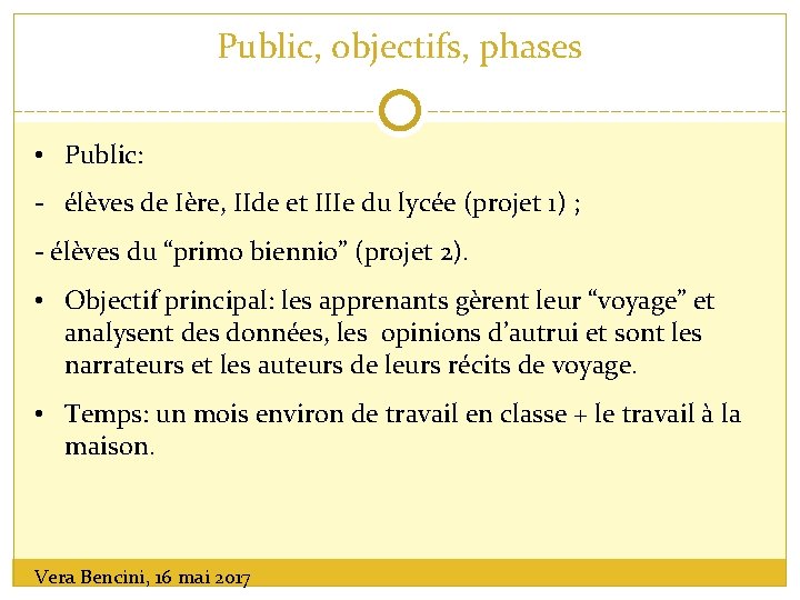 Public, objectifs, phases • Public: - élèves de Ière, IIde et IIIe du lycée