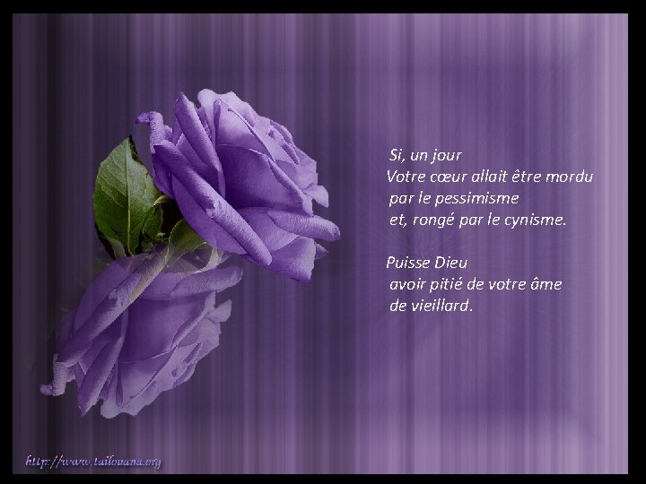 Si, un jour Votre cœur allait être mordu par le pessimisme et, rongé par