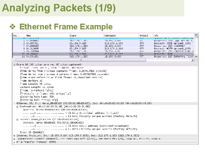 Analyzing Packets (1/9) v Ethernet Frame Example 