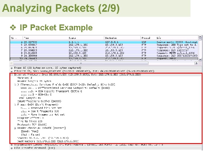 Analyzing Packets (2/9) v IP Packet Example 