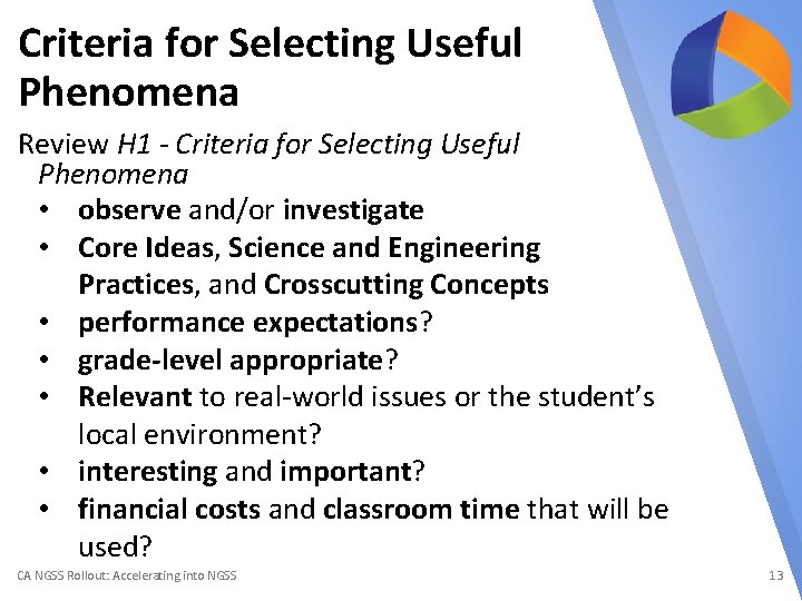 Criteria for Selecting Useful Phenomena Review H 1 - Criteria for Selecting Useful Phenomena