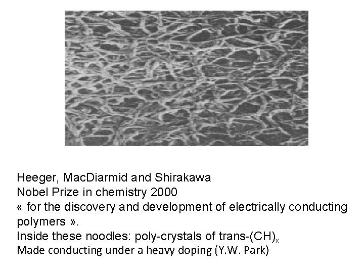 Heeger, Mac. Diarmid and Shirakawa Nobel Prize in chemistry 2000 « for the discovery