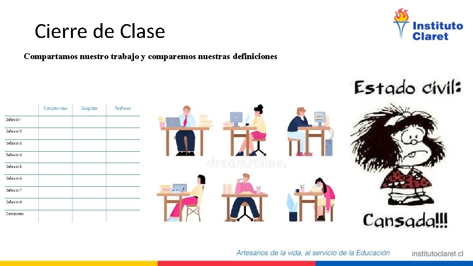 Cierre de Clase Compartamos nuestro trabajo y comparemos nuestras definiciones 