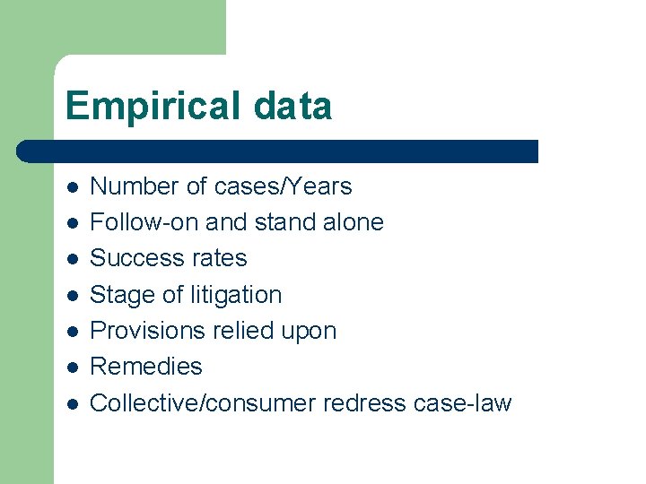 Empirical data l l l l Number of cases/Years Follow-on and stand alone Success