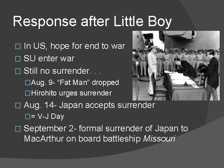 Response after Little Boy In US, hope for end to war � SU enter