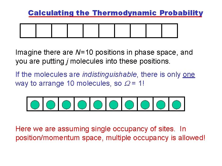 Calculating the Thermodynamic Probability Imagine there are N=10 positions in phase space, and you Calculating the Thermodynamic Probability Imagine there are N=10 positions in phase space, and you