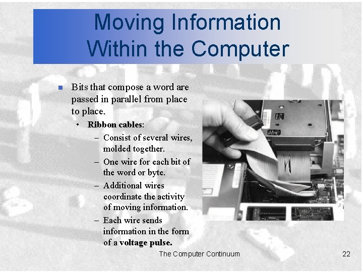 Moving Information Within the Computer n Bits that compose a word are passed in