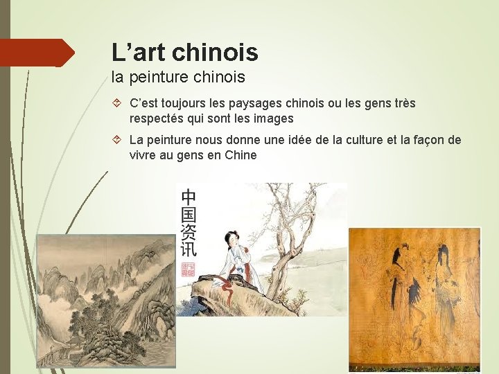 L’art chinois la peinture chinois C’est toujours les paysages chinois ou les gens très