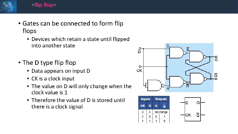 <flip flop> • Gates can be connected to form flip flops • Devices which