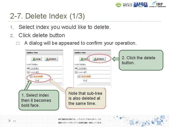 2 -7. Delete Index (1/3) 1. 2. Select index you would like to delete.