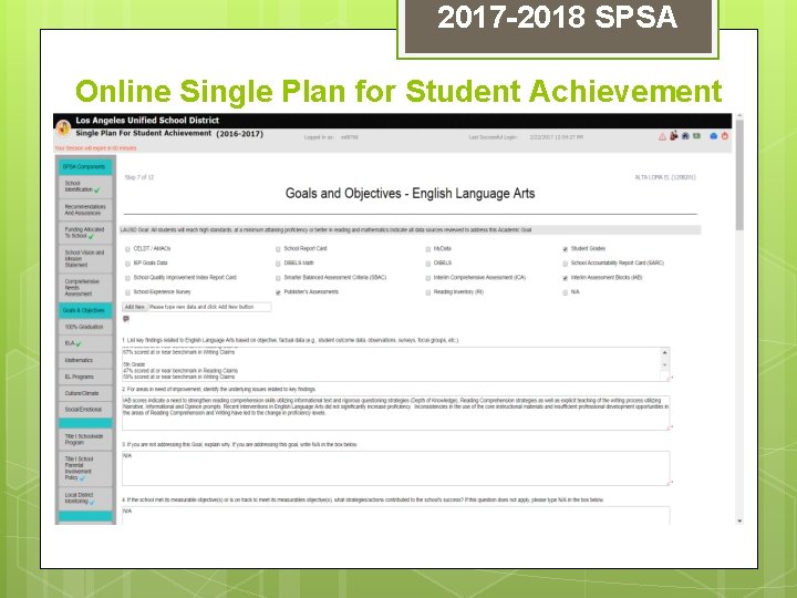 2017 -2018 SPSA Online Single Plan for Student Achievement 