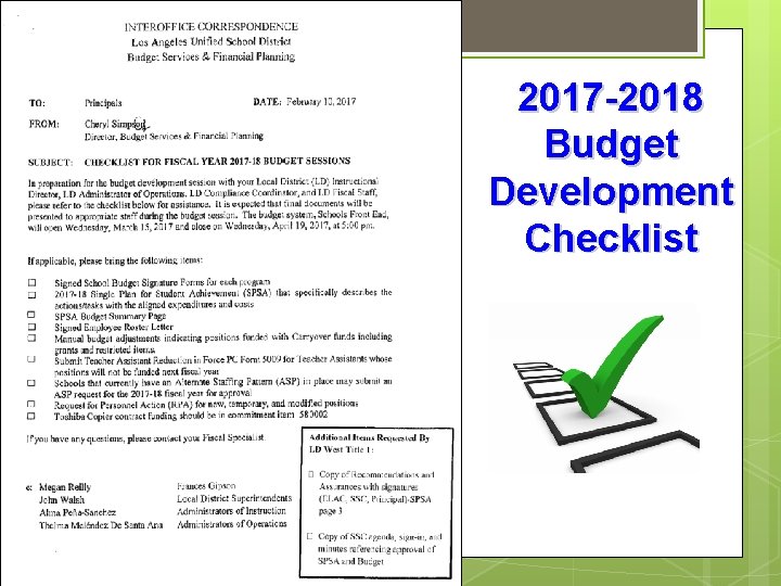 2017 -2018 Budget Development Checklist 