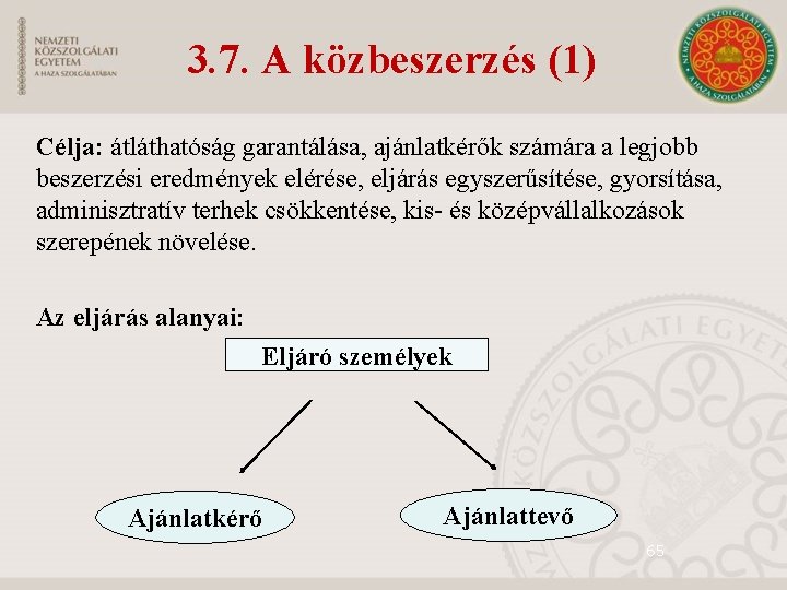 3. 7. A közbeszerzés (1) Célja: átláthatóság garantálása, ajánlatkérők számára a legjobb beszerzési eredmények