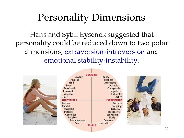 Personality Dimensions Hans and Sybil Eysenck suggested that personality could be reduced down to