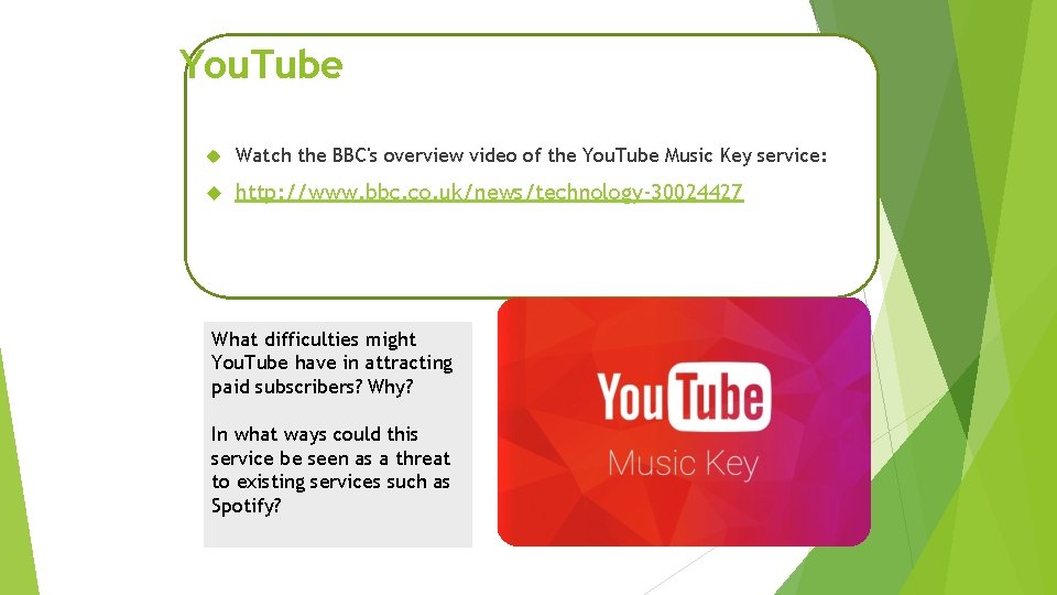 You. Tube Watch the BBC's overview video of the You. Tube Music Key service: